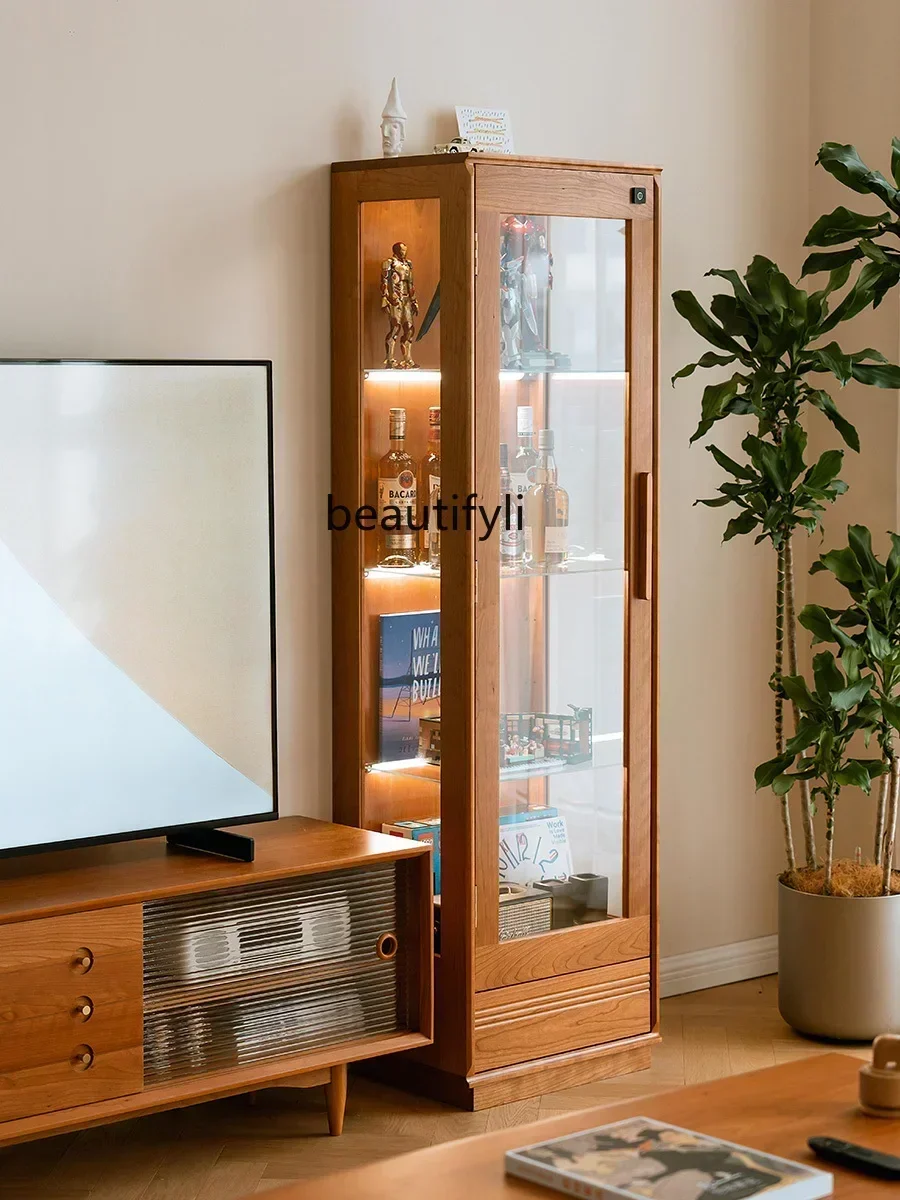

D178 Doll transparent glass dustproof display cabinet solid wood living room display storage wine cabinet