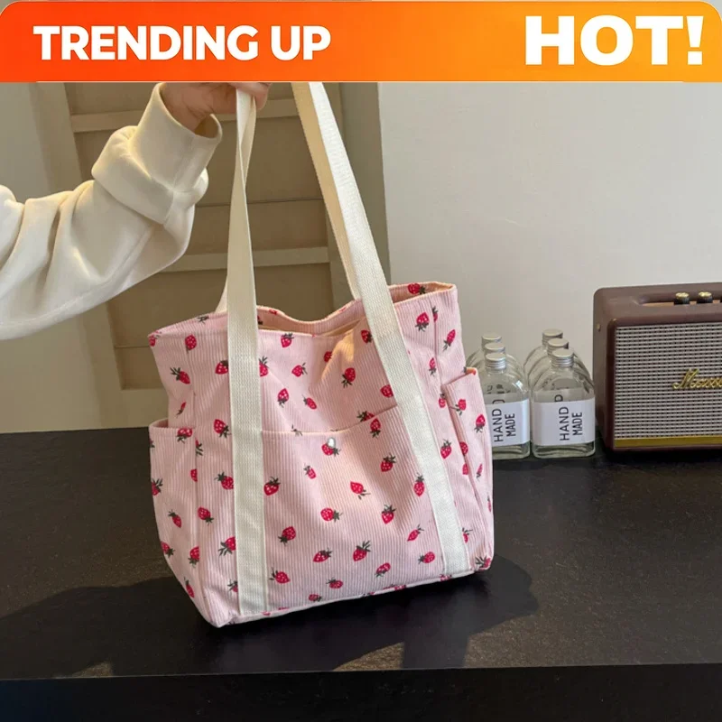 Fresh Sweet Girl Handbag Fashionable High End Corduroy Printed Shoulder Bag Leisure Shopping Commuter Women's Underarm Bag