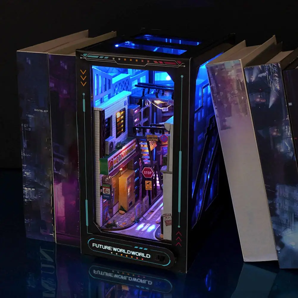 Handmade Book Nook Kit Diy Book Nook Kit Enchanting Cyberpunk Book Nook Kit 3d Street View Model for Dollhouse for Kids