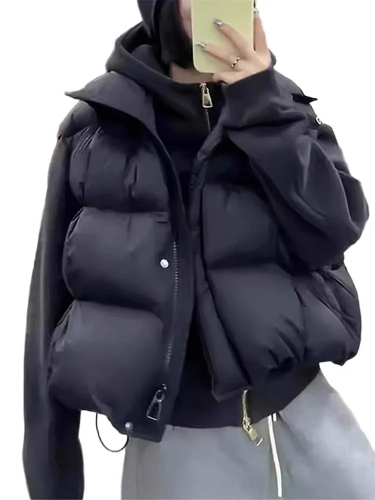 여성용 티엔드 다운 코튼 베스트 겨울 패션 스탠드 칼라 자켓 한국 스타일 루즈핏 컬러 따뜻한 아우터웨어