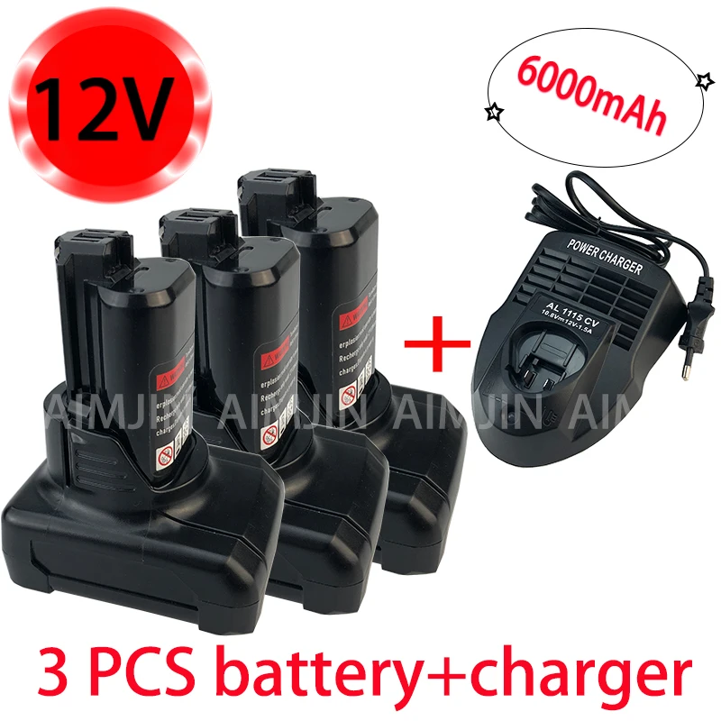 

10.8V 12V 6AH Rechargeable Lithiu-Ion Battery for BOSCH BAT411 BAT412 BAT412A BAT413A 2607336014 2607336864 PS20-2 PS40+charger