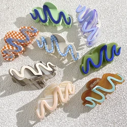 Acetate Colorful Checkered Wave Big Hair Clip Claw For Women Creative Geometric Lattice Crab Hairpin Headdress Hair Accessories