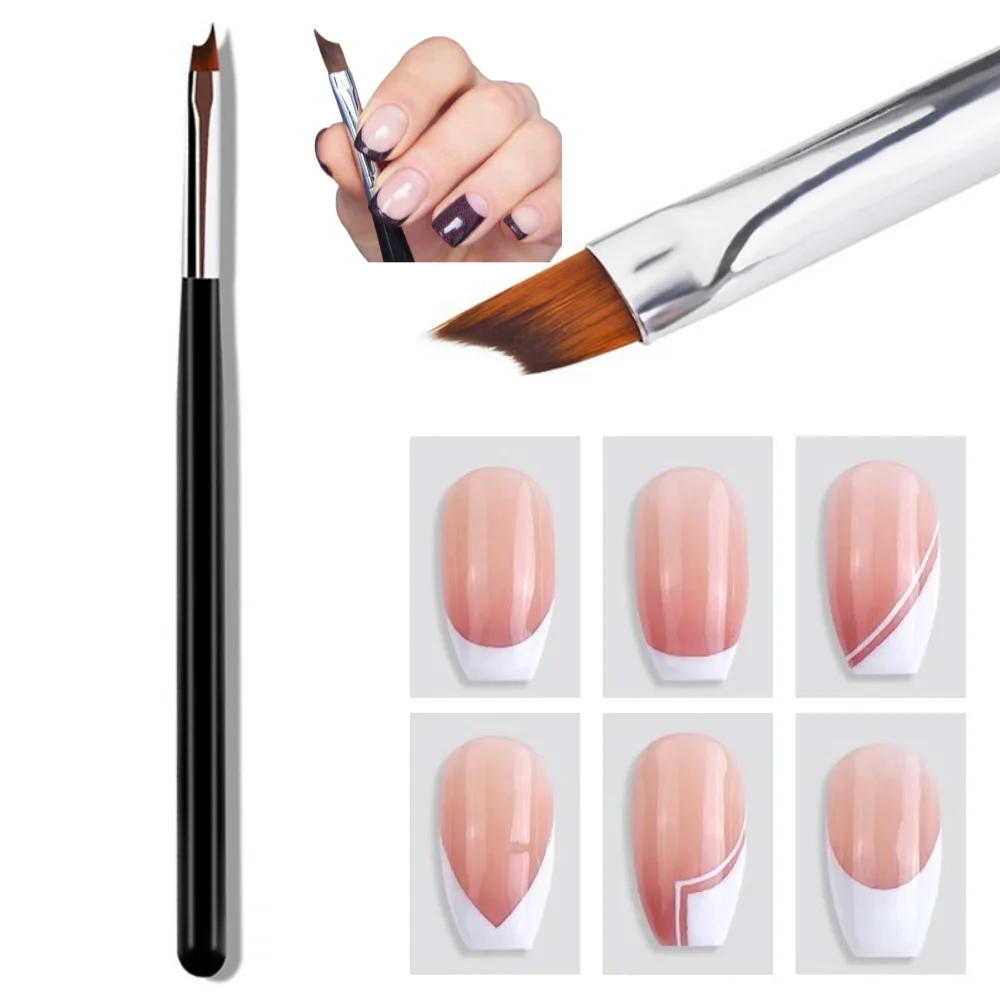 1Pc Smile Line Shape Nail Art Brushes 6*7.8mm Oblique Head 15cm Black Handle Half Moon Shape French Tip Nail Brush Manicure Tool