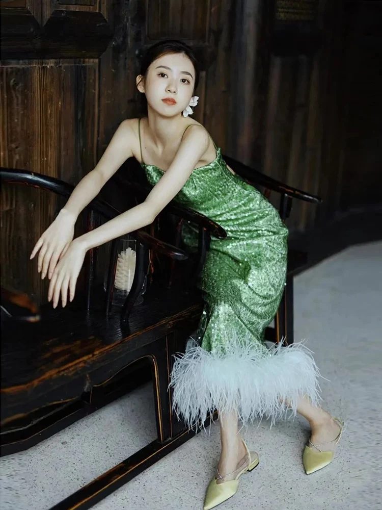 

Сексуальное, богато украшенное перьями, винтажное свадебное платье с длинной юбкой А-силуэта, цельное летнее платье