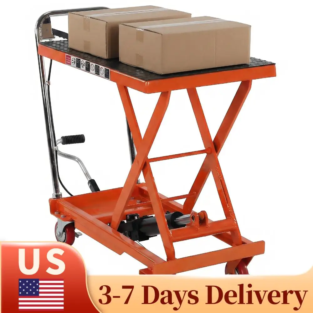 

Hydraulic Lift Table Cart 330 LBS Capacity Manual Single Scissor Lift Table with Non-Slip Pad & 4 Wheels for Material Handling