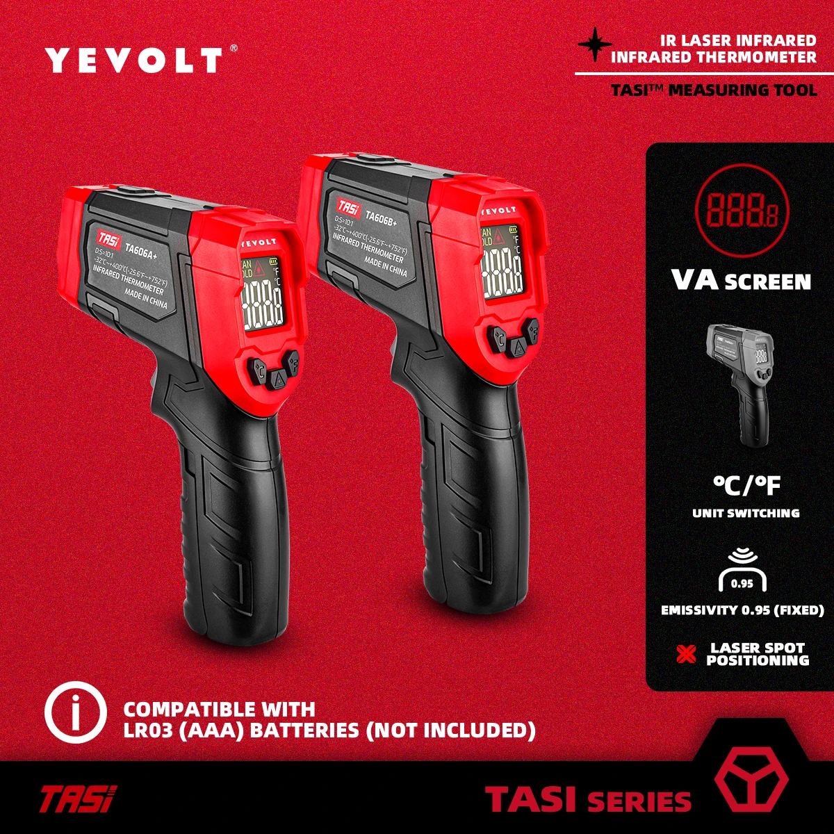 Yetolt TA606 + Series termometro digitale a infrarossi palmare senza contatto IR Laser temperatura pistola punto VA schermo a colori