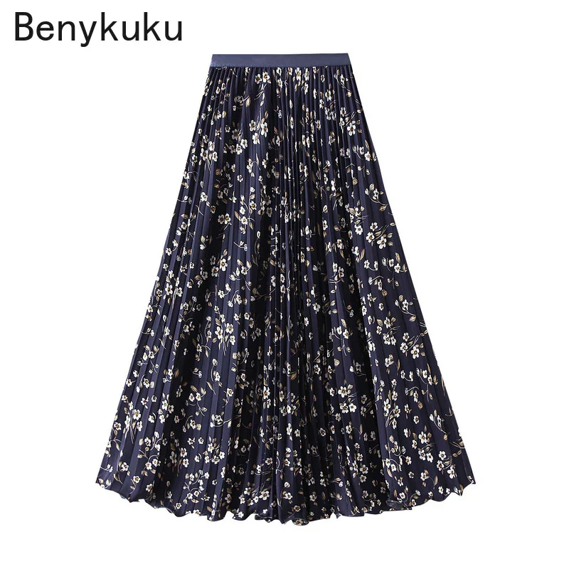 Women Floral Print Beach Bohemian Skirts Womens Elastic High Waist Pleated Maxi Skirt Femme Vintage Retro Swing Clothes 2026