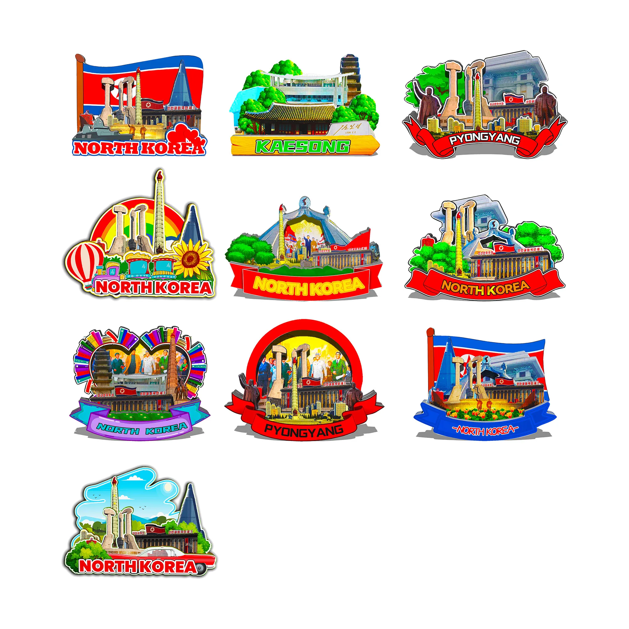 Decorative Magnets for  Pyongyang North Korea City Landmark Souvenirs 3D Wooden Fridge Sticker Delightful Gifts for Friends