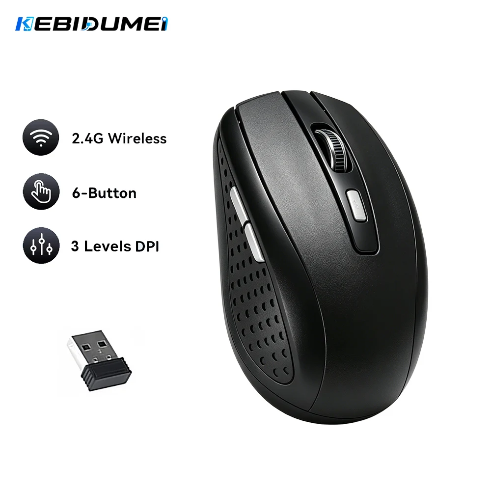 KEBIDUMEI 2.4G Wireless Mouse 6 Buttons Ergonomic Mice Office Optical Mouse 3 Levels DPI Adjustable for MacBook Laptop PC Mice