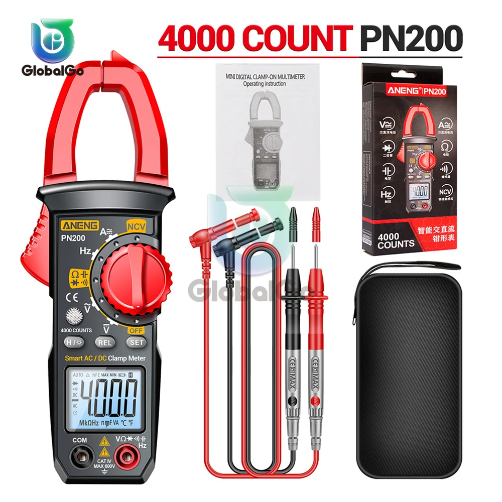 PN200 DC/AC Digital Multimeter 600A Current 4000 Counts Clamp Meter Ammeter Voltage Tester Car Hz Capacitance NCV Ohm Test