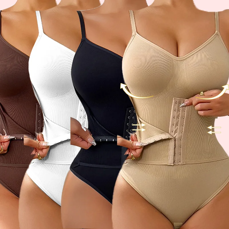 1PC Women'S New Firm Tummy Control Thong Bodysuit Shapewear With Zipper Belt Body Shaper Waist Trainer  Cincher Corset Tops
