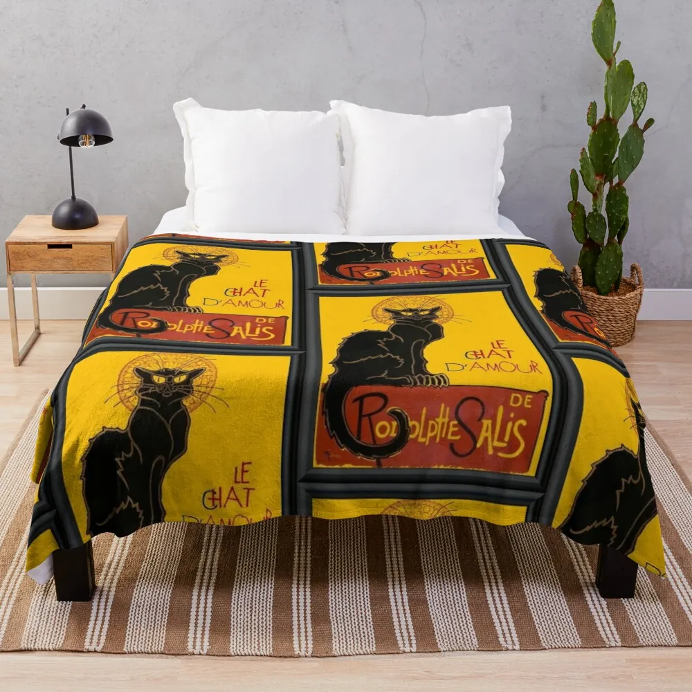 Le Chat D Amour Black Cat Framed Vector Throw Blanket Picnic Luxury Thicken Custom Cute Plaid Blankets