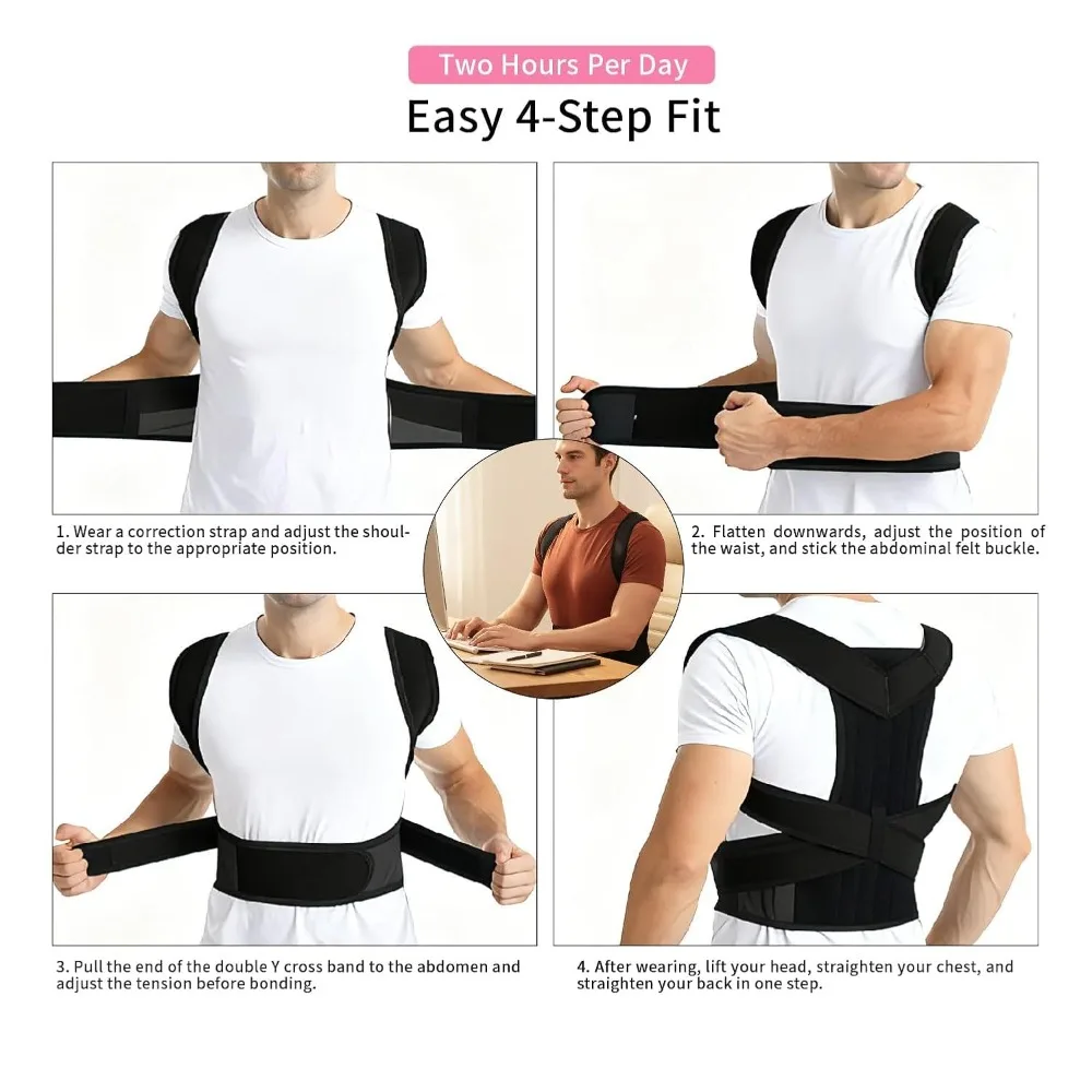 Adjustable Full Back Posture Corrector Brace for Men Women Shoulder Straightener Back Pain Relief Scoliosis Hunchback Support L Size gallery 5