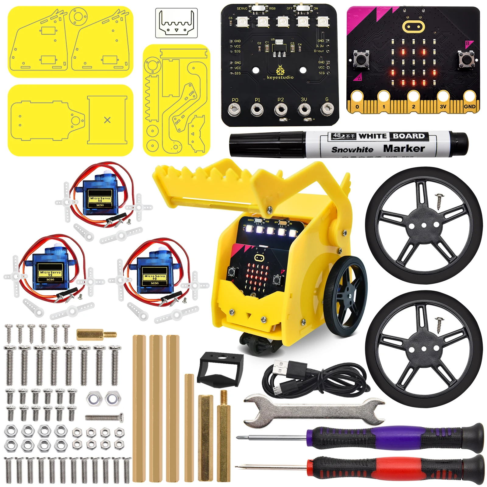 Keyestudio Desk Mini Micro:bit Robot Car V2.0For microbit Robot App Control Support Graphical Programming STEM Programmable Toys