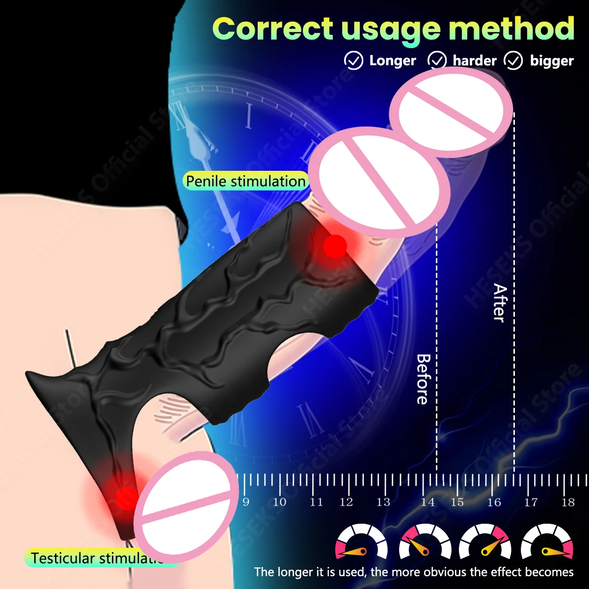 HESEKS Penis Ring Vibrator Cock Delay Trainer Testicles G Spot Stimulation Extender for Penis Adult Sex Toys for Men Couple 18+