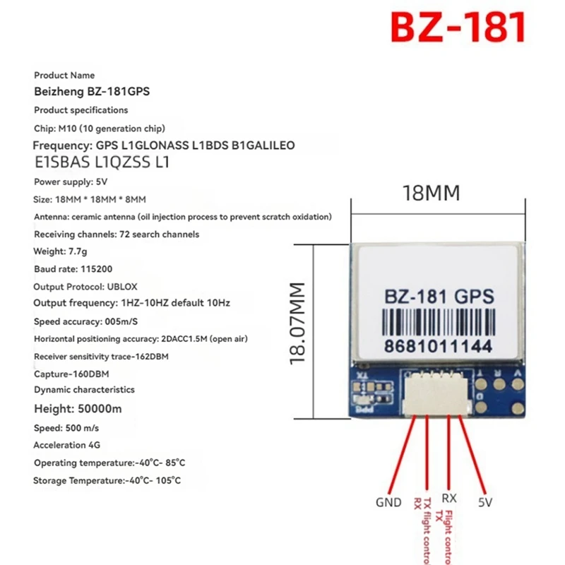 BZGNSS BZ-181 GPS Module Dual Protocol for FPV Flight Control Fixed-Wing Out of Control Return Rescue Drone Parts-A32R