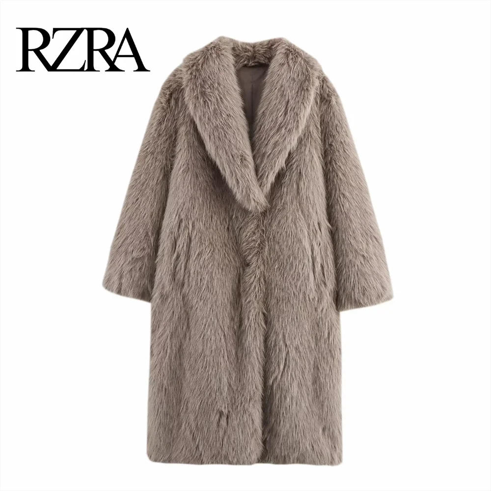 RZRA 2024 Fashionable, Simple and Versatile Long Thickened Lapel Loose Plush Jacket Winter New Women's Clothing