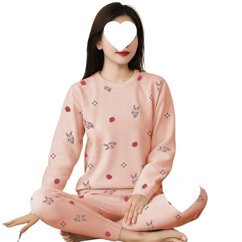 قميص سفلي دافئ مخملي للخريف والشتاء، يرتدي ملابس داخلية دافئة للفتيات، ملابس خريفية غير رسمية برسوم كارتونية، سراويل خريفية، #5