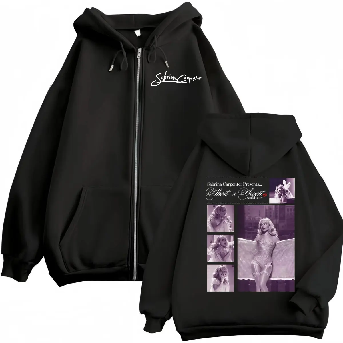 

Sabrina Carpenter World Tour 2025 Zipper Hoodie Fashion Hip Hop Hooded Sweatshirts Men Women High Quality Fleece Loose Pullovers