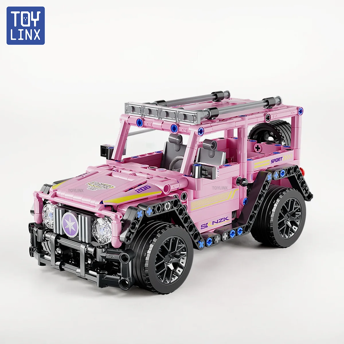 اللبنات لعبة سيارة 1:18 مقياس الوردي على الطرق الوعرة SUV البناء الطوب 485 قطعة التعليمية لتقوم بها بنفسك لعب الاطفال التراجع مركبة هدية