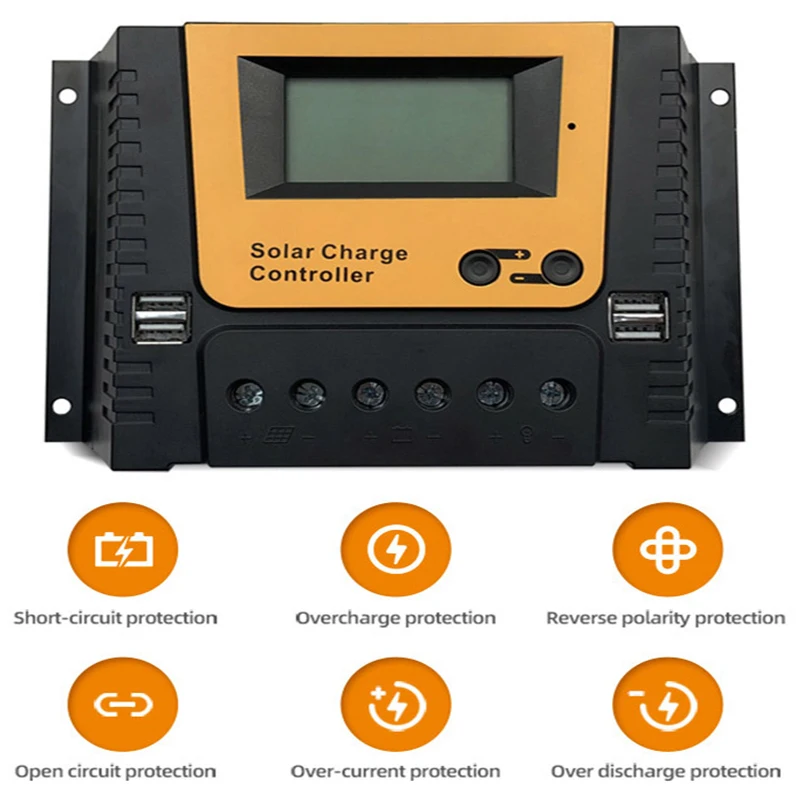 POWLSOJX PWM Solar Charge Controller for 12/24/36/48v Lithium Battery Solar Panel Regulator with Backlit Display Temperature