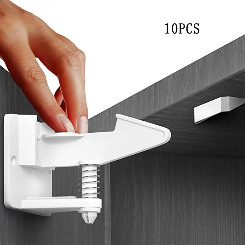 10pcs Baby Cabinet Locks Invisible Closet and drawer Lock Child Security Protector No Drilling Installation White