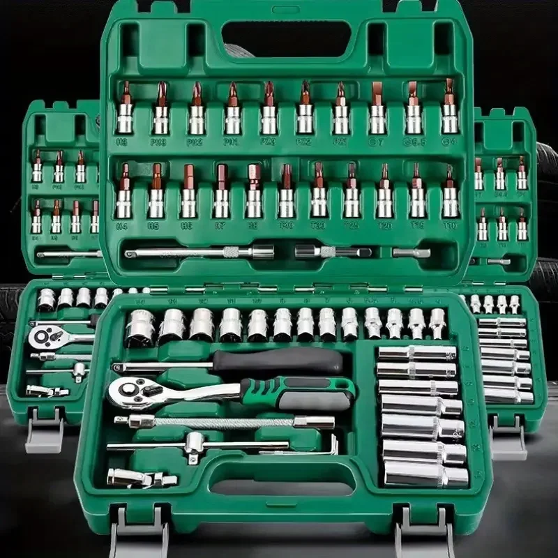 طقم إصلاح السيارات المتقدم، صندوق أدوات أخضر، مجموعة أدوات احترافية مكونة من 46 قطعة، أساسيات صيانة السيارات