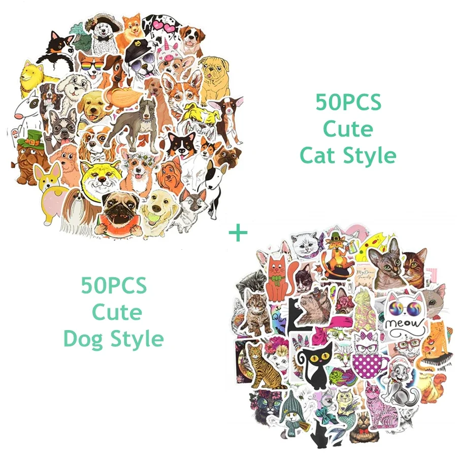 

50/100PCS Cute Dog Cat Animal Sticker Toys for Kid Kawaii Animal Wateproof Sticker DIY Laptop Waterbottle Moto Car Phone Decal