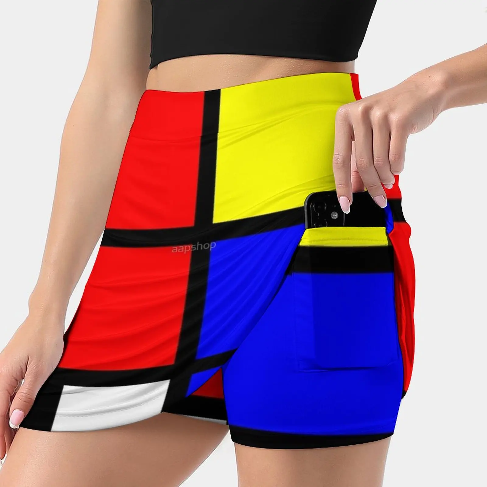 

Mondrian Style Art Deco Design In Basic Colors Women's skirt Sport Skort Skirt With Pocket Fashion Korean Style Skirt 4Xl