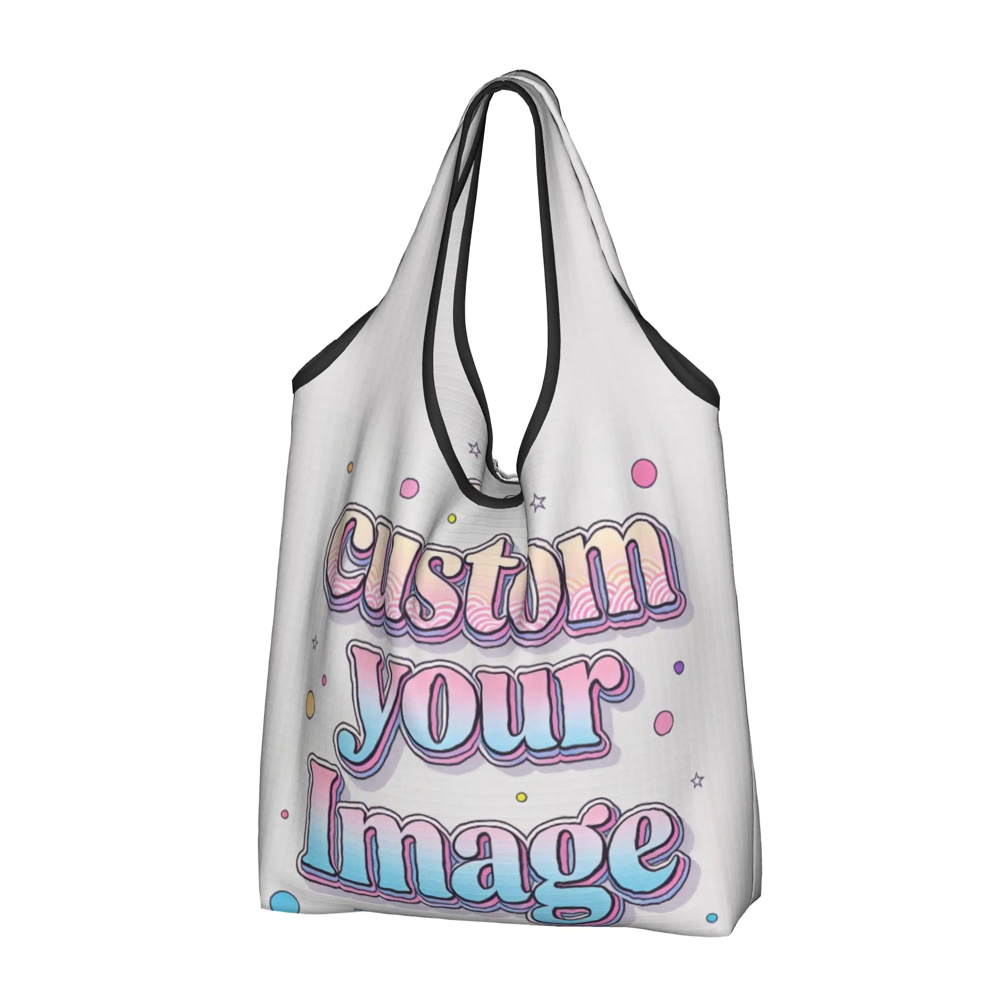 Custom Your Photo Logo Text Groceries Shopping Tote Bag Women Personalized Image Shoulder Shopper Bag Big Capacity Handbags