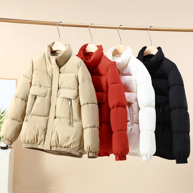 

2023New Women Jacket Winter Parkas Thick Down Cotton Padded Jackets Standing Collar Coats Female Loose Puffer Parka Outwear Tops