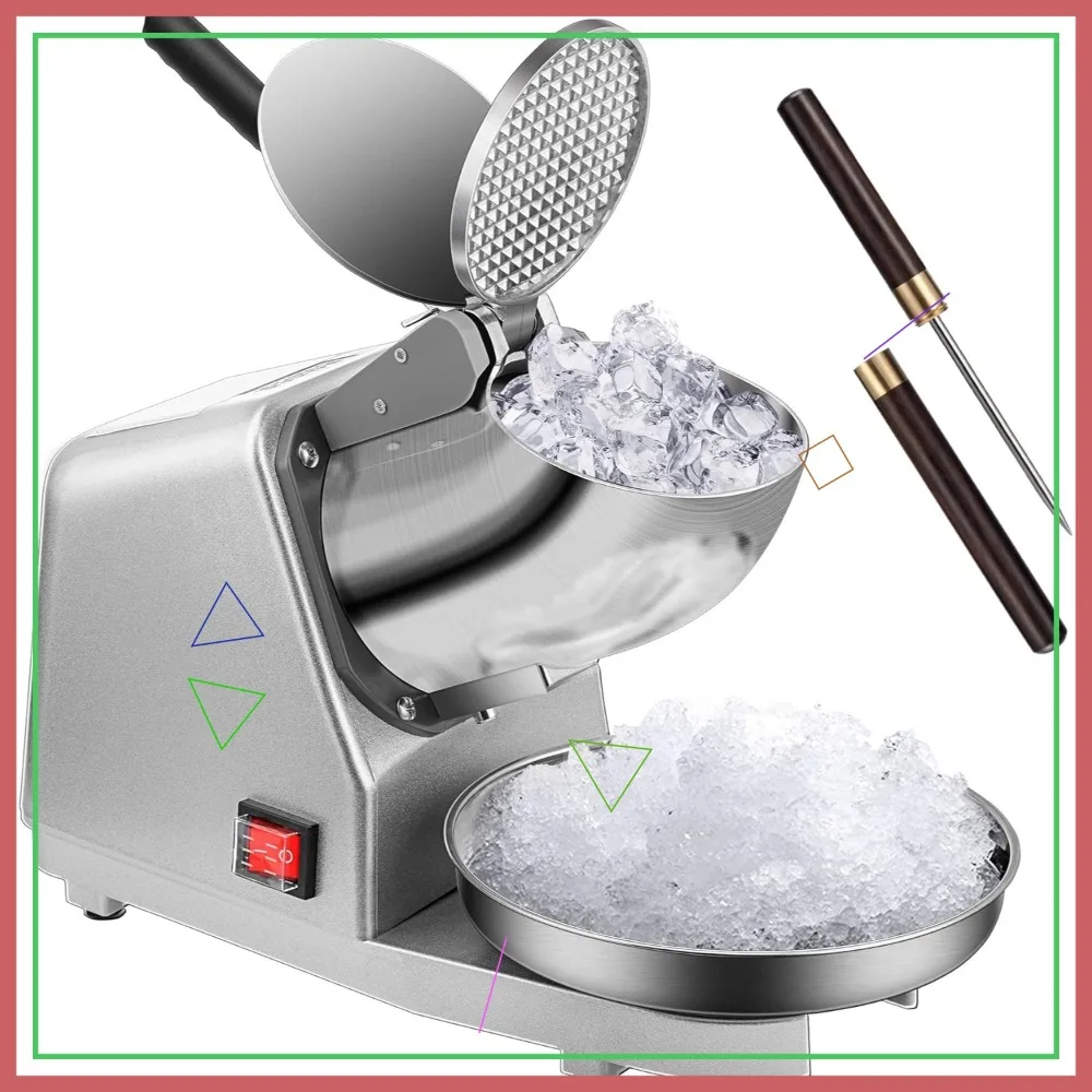 

Электрический измельчитель льда с двумя лезвиями, машина для приготовления снежных конусов для домашнего и коммерческого использования, серебристый, 173 фунта/час