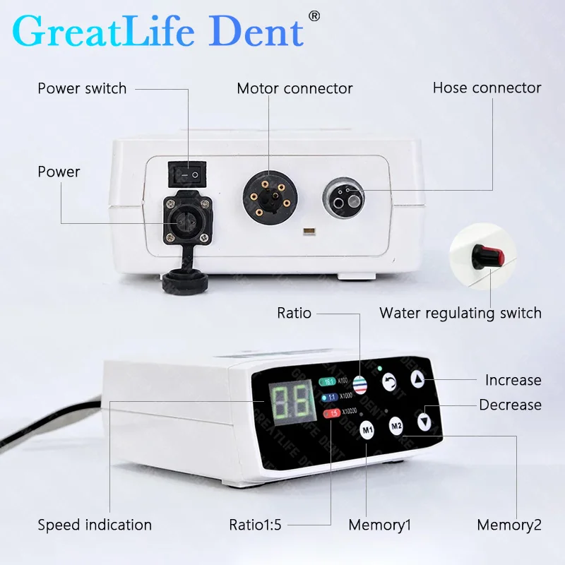 GreatLife Dental 2 Hole/4 Hole With Water Tank Motor Electric Micro Motor 1:1 1:5 Increase Diagonal Handpiece With LED Lightning