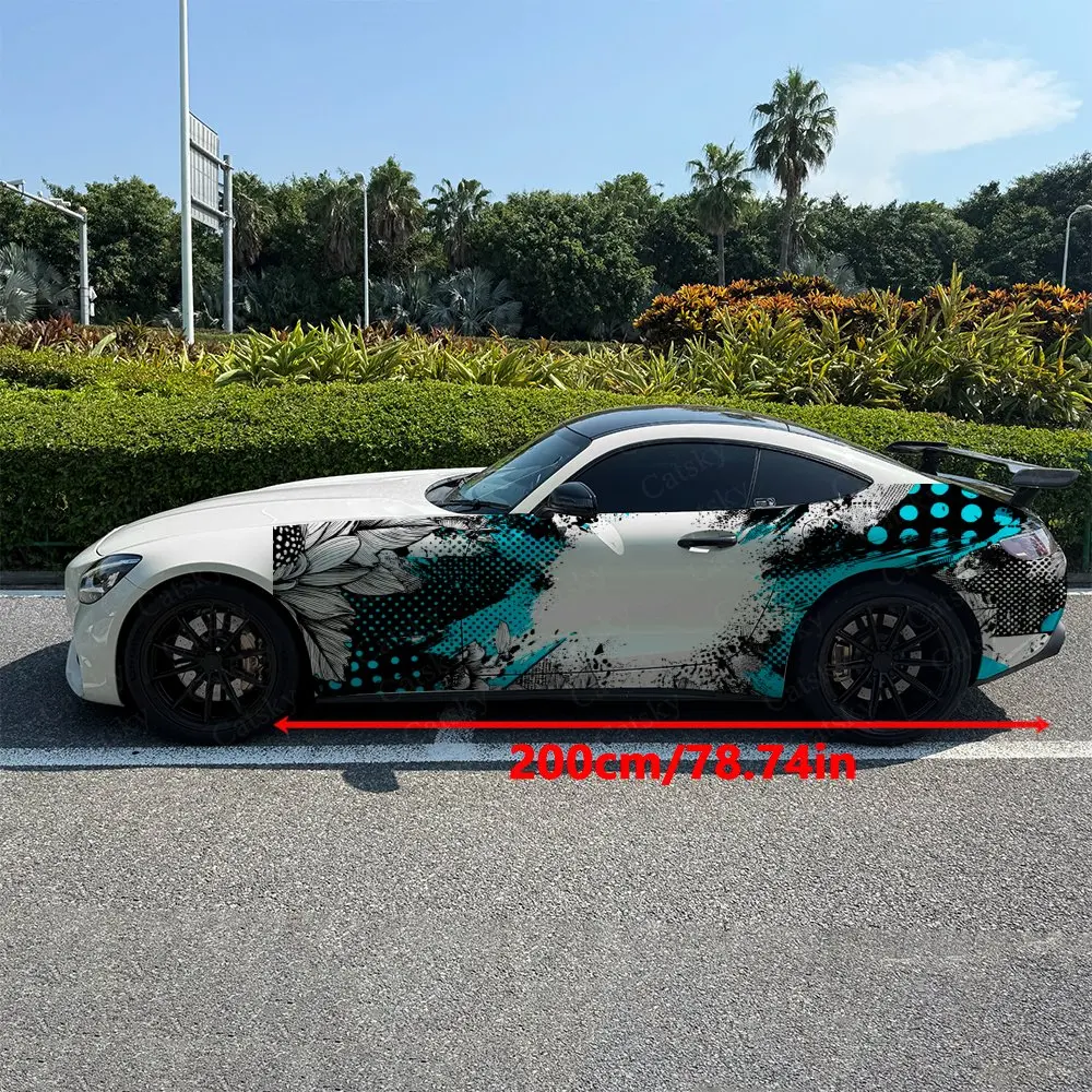 2PCS Radiant Crack Ice Blue Contrast Car Side Wrap, Self-Adhesive PVC Waterproof & Scratch-Resistant Sticker, Car Accessory Gift