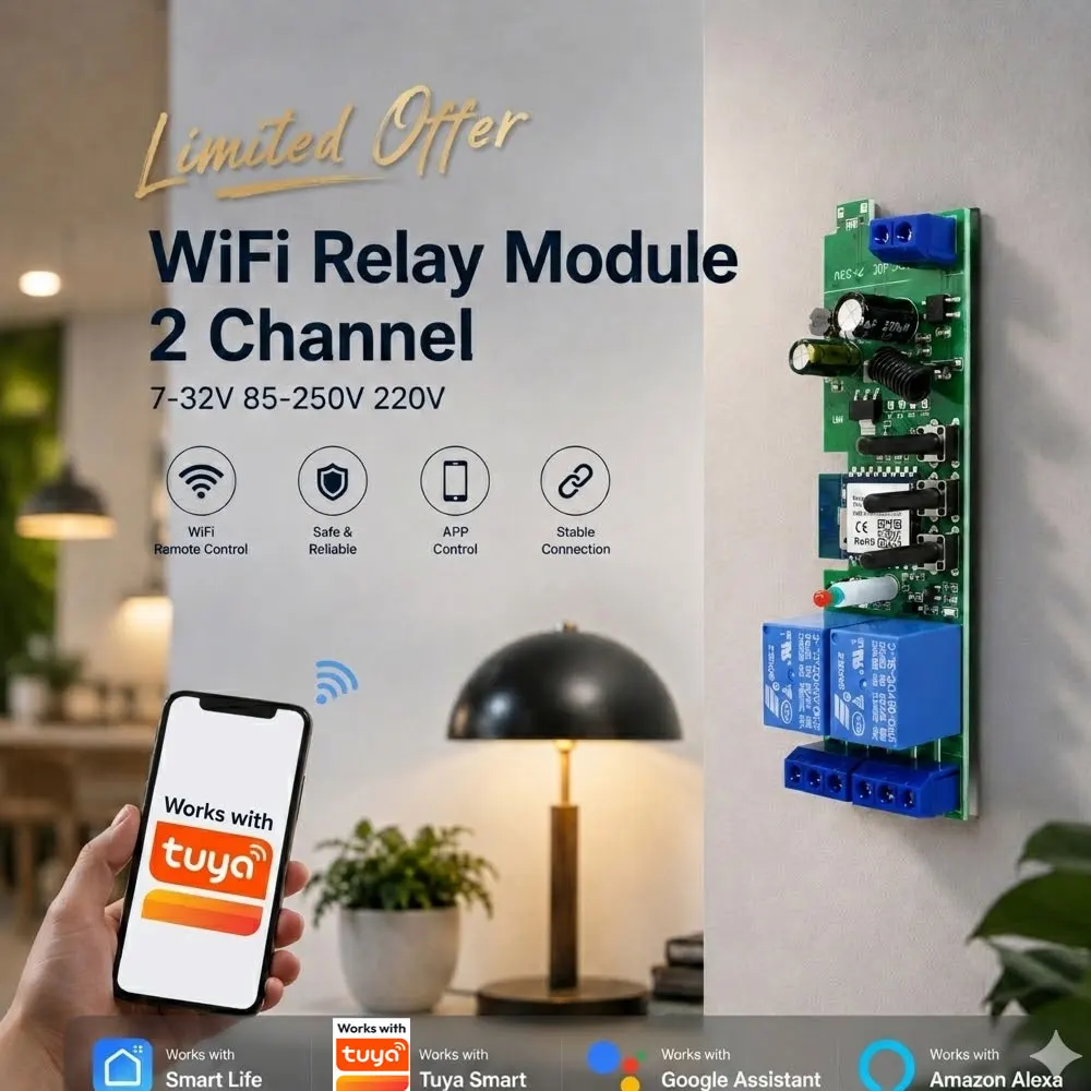 WiFi Relay Module 2 Channel 7-32V 85-250V 220V Smart Home Remote Control Switch with RF 433MHz Alexa Googole Home For Tuya