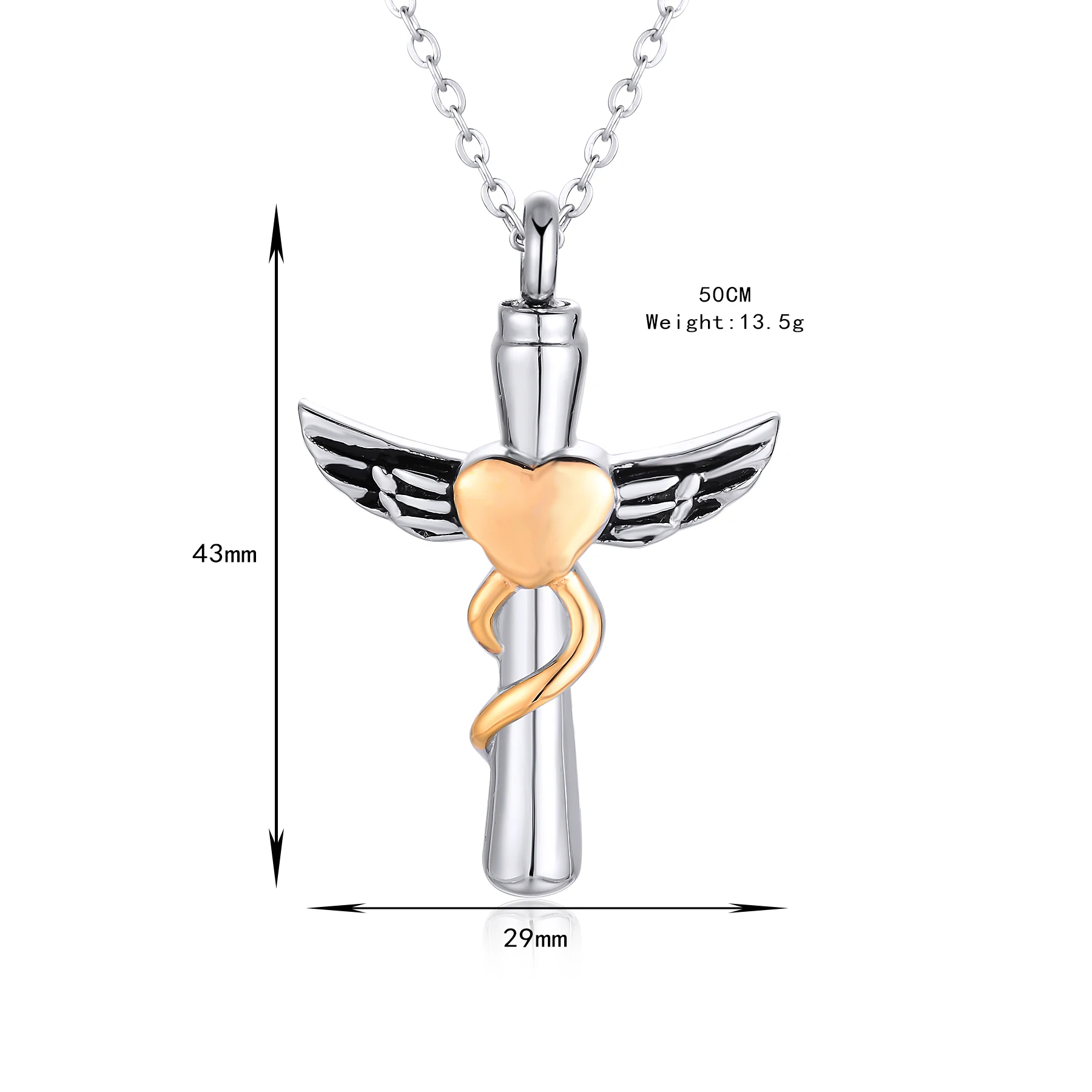 Kreuz mit Herz Urnen-Halskette Edelstahl Kreuz-Einäscherungsanhänger für Asche Andenken-Schmuck für Männer mit Trichter – Detail 1