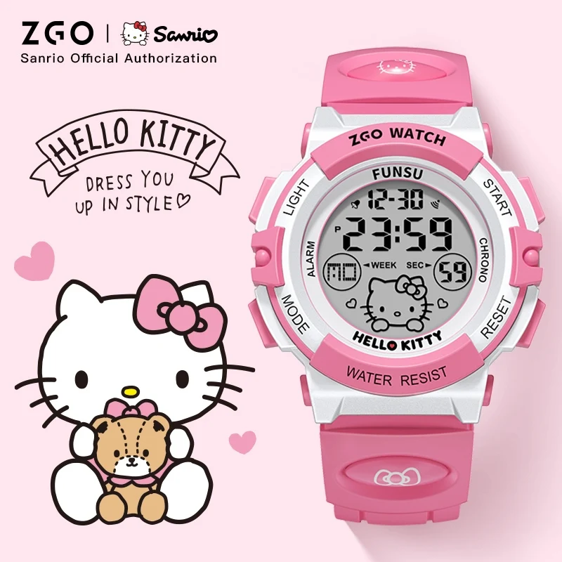 Original ZGO × HelloKitty Electronic Watch Kids' Sports Watchs 50M Waterproof Weekly Calendar Display Chronograph Gift 3052