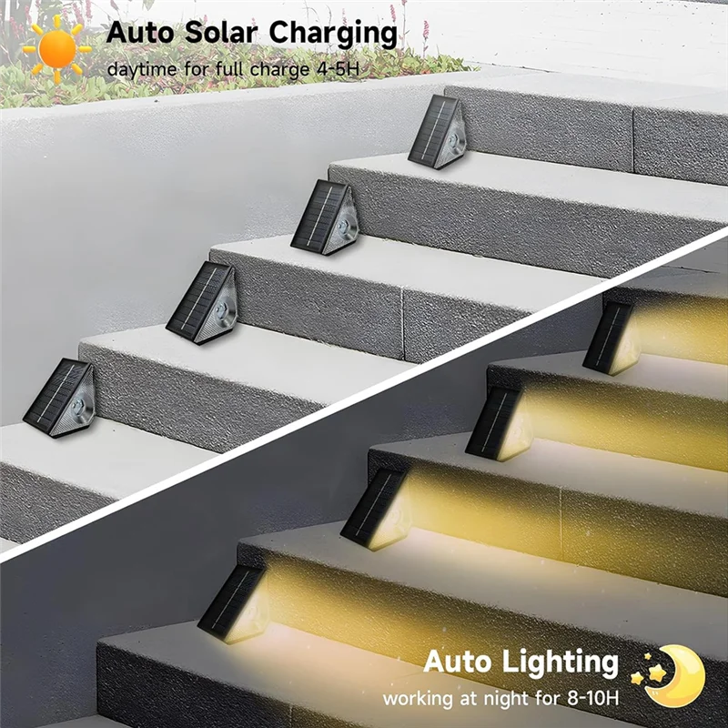 ABGH-4Pack أضواء الخطوة الشمسية للخارج، أضواء الدرج الشمسية للخطوة، الدرج، الفناء، ساحة، سطح السفينة، الجدار #2