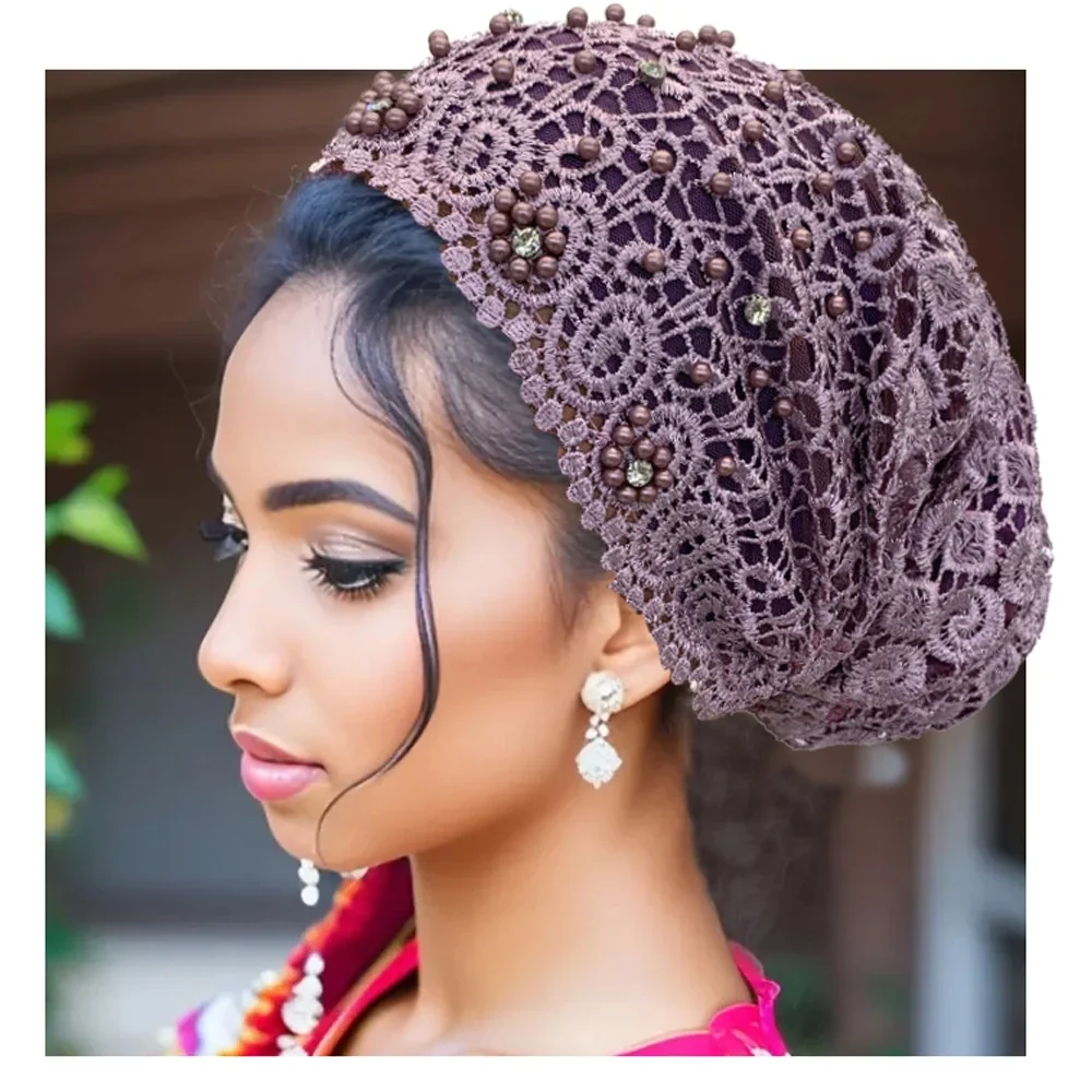 Gorro turbante con cuentas de lujo para mujer, gorro africano para la cabeza, gorro para quimio contra el cáncer, sombrero musulmán de verano