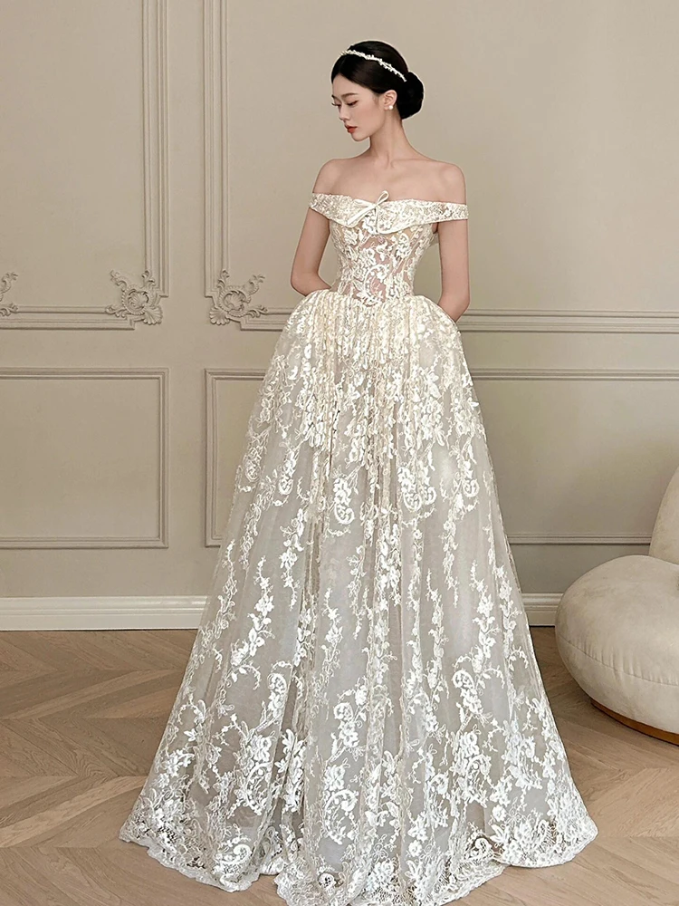 

Ele Lace Wedding Dr Vintage Light Bridal Gown One oulder Sle for Meeting Guests Outdoor Princ Sle Long Skirt