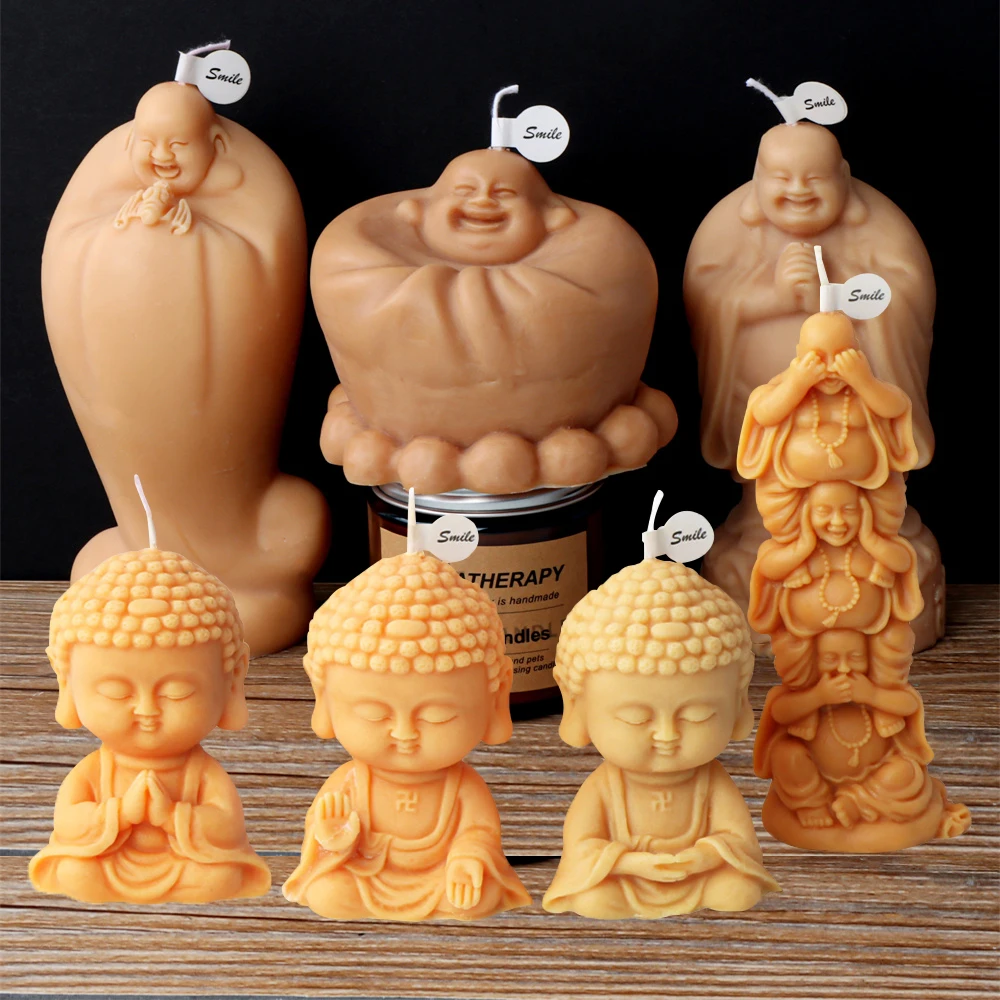 

DIY Cute Maitreya Smiling Buddha Candle Silicone Mold Buddha Statue Soap Clay Resin Tathagata Concrete Cement Gypsum Mould