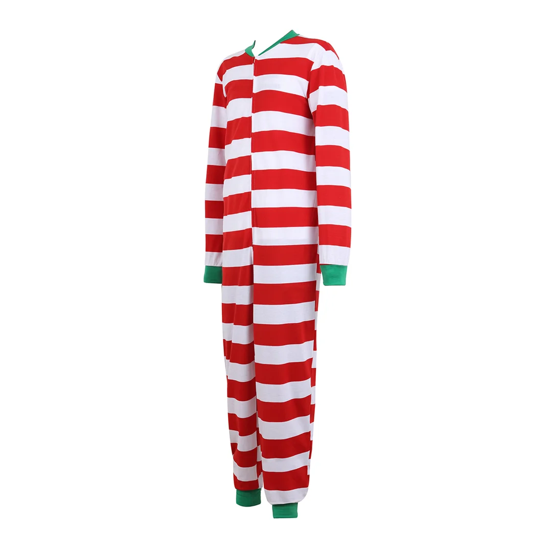 Zipper Women Men Couple Christmas Stich Pijamas One Piece Striped Jumpsuit Sexy 2 Piece/Set Christmas Family Matching Hoodies