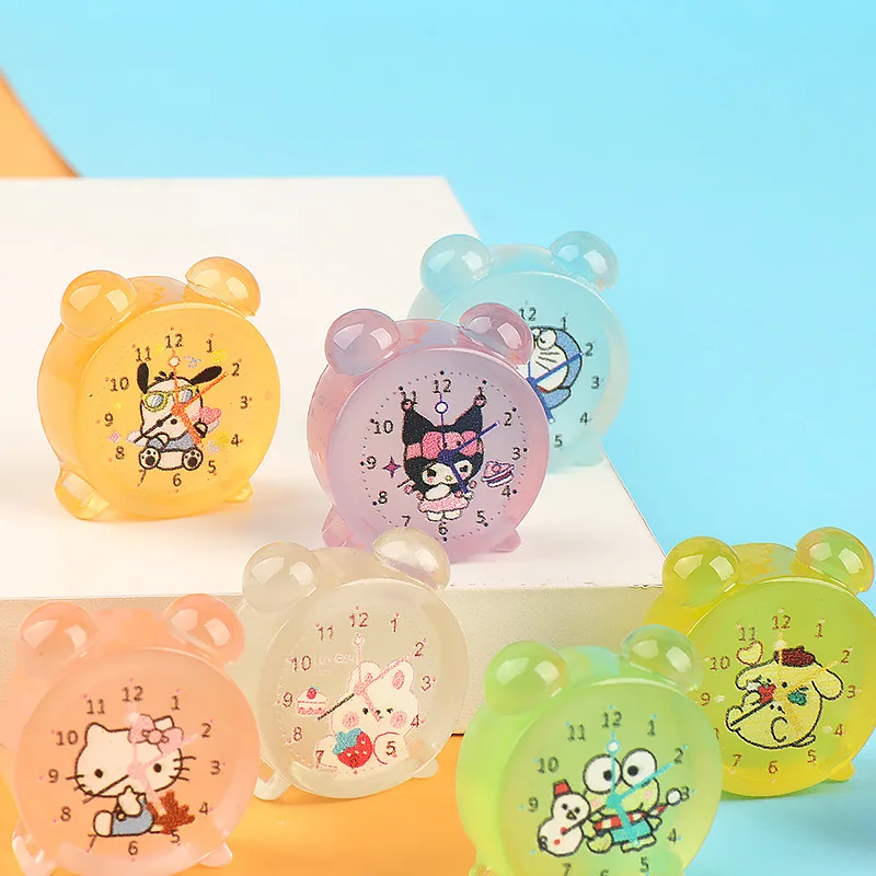 Cartoon Resin Mini Kawaii Clock Luminous 3D Miniature Figurines Flat Back Charms Cabochons Decoden Crafts Accessories Materials