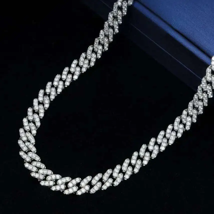 

Factory Direct Sales Hip Hop Men Mossanite 6mm 8mm Cuban Chain S925 Sterling Silver Cuban Link Chain Necklace Mossanite