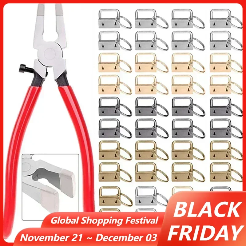 20/40/60PCS Webbing Tail Clip Key Fob Hardware 25mm Keychain Split Ring with Tool  Pliers for Wrist Wristlets Cotton Tail Clip