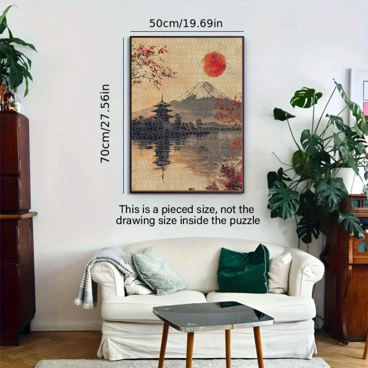 1000 قطعة من اللغز الياباني - جبل فوجي، الشمس الحمراء، معبد وأزهار الكرز - لغز التحدي للبالغين مع Lan الياباني التقليدي