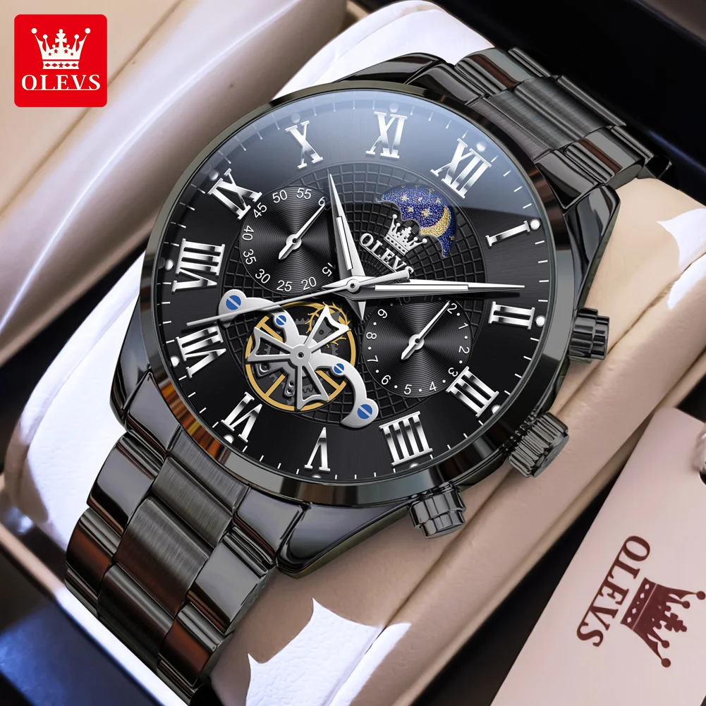 

OLEVS 3640 Classic Business Men's Watches Fltwheel Chronograph Moon Phase Quartz Man Dress Wristwatch Luxury Original