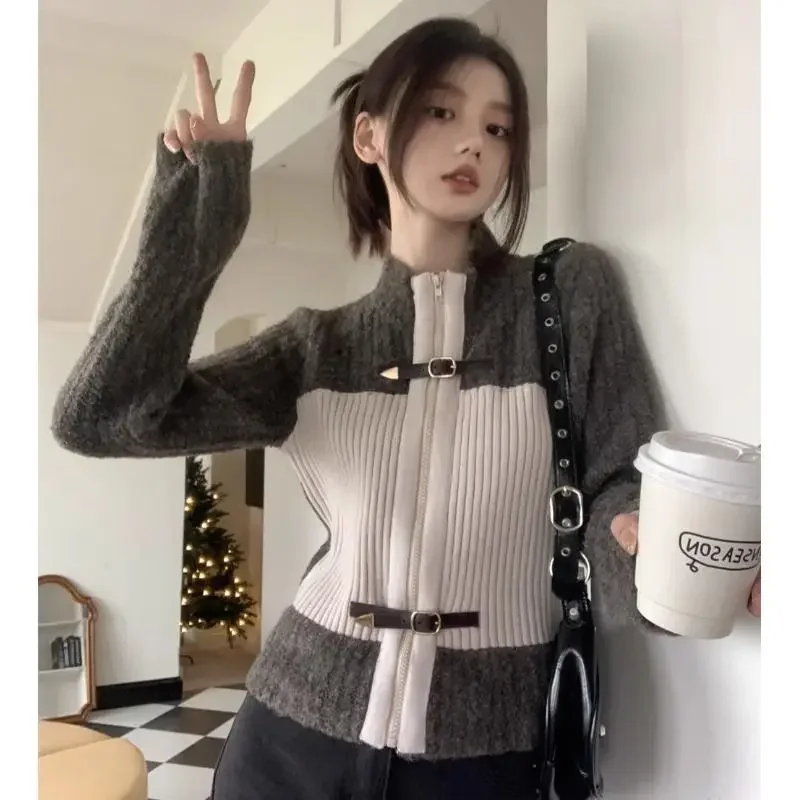 Knitted Sweater Woman Korean Style Slim Outerwear Jacket Attractive 2024 Trend Cardigan for Women Harajuku Top With Long Sleeves