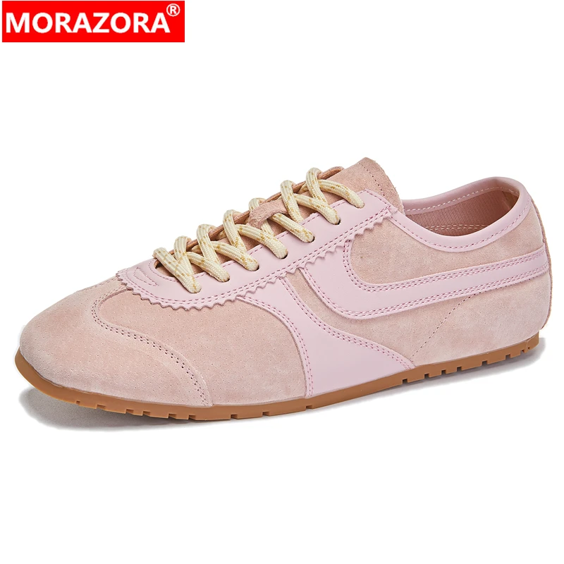 MORAZORA 12 Colors Genuine leather Sneakers Women Flats Lace Up Fashion Casual Shoes Spring Summer Flat Shoes