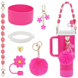 hand-made straw cap case Charm chain pendant lot Accessories Initial Keychain Handle for Stanley cup bottle Tumbler for Women